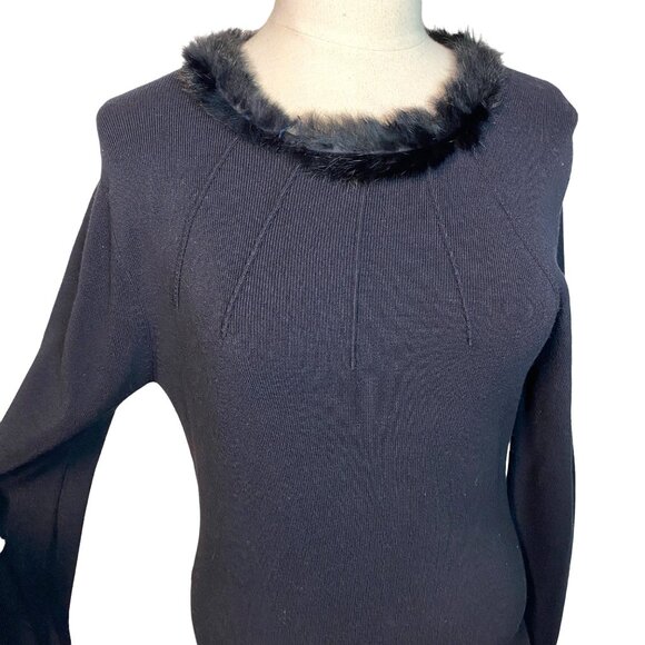 Max Studio Black Fuzzy Collar Long Sleeve Knit Dress knee length medium - Picture 4 of 10